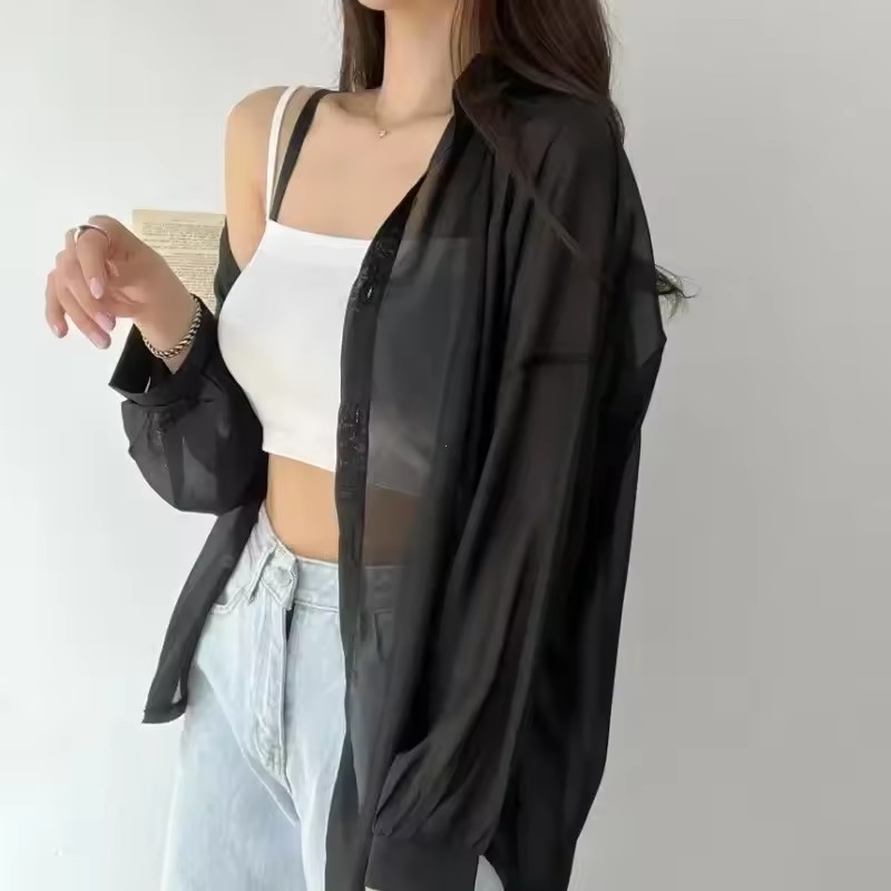 Wrap Blouse Chiffon - Lightweight Button Down Shirt Women Bikini