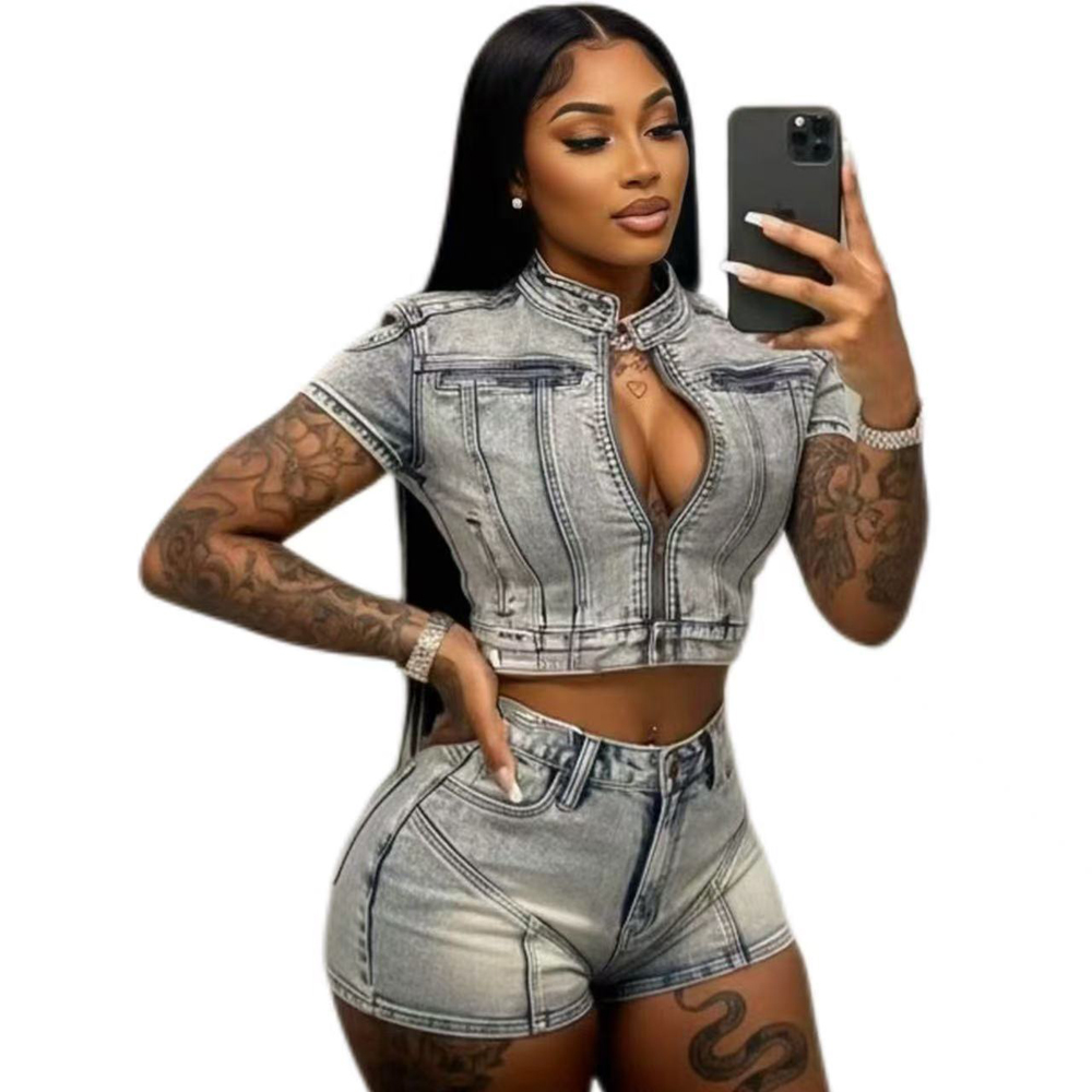 Women'S Fashion Denim Jacket - Fashion Washed Stretch Denim Moto Jacket