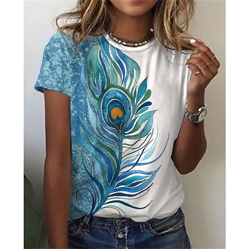 Women'S Fashion Graphic Tees - Fashion Artistic Flower Pattern T-shirt Women
