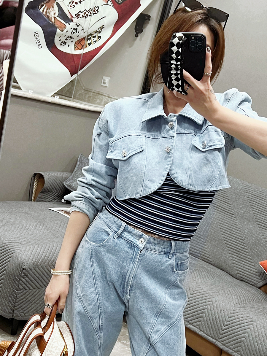 Women'S Fashion Denim Jacket - Warmo Casual Denim Jacket Women High