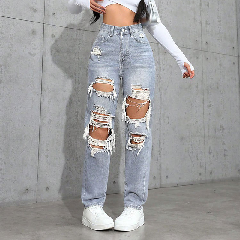 Mom Jeans Women - Women's Distressed Straight Leg Jeans Ripped