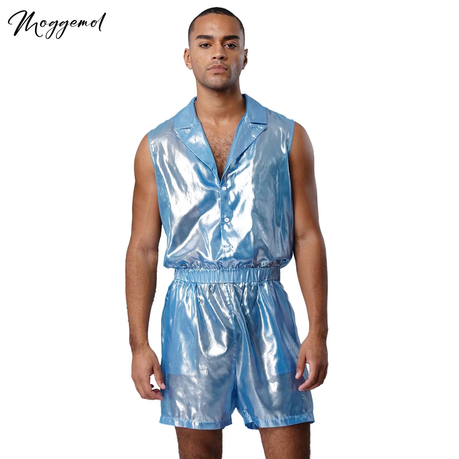 Mens Sheer Shiny Metallic Chif - Sleeveless Jumpsuit 리뷰 및 가격