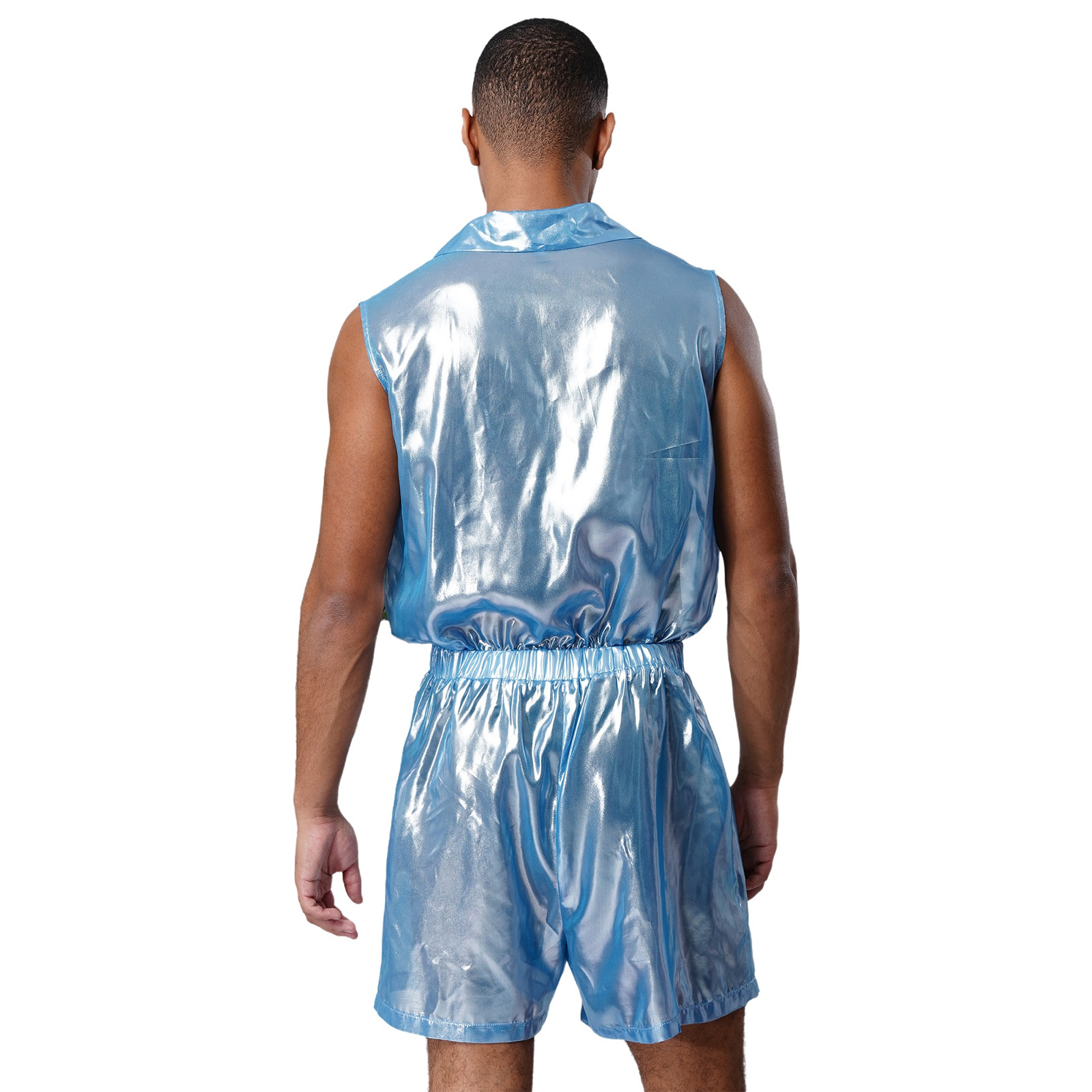 Mens Sheer Shiny Metallic Chif - Sleeveless Jumpsuit 리뷰 및 가격