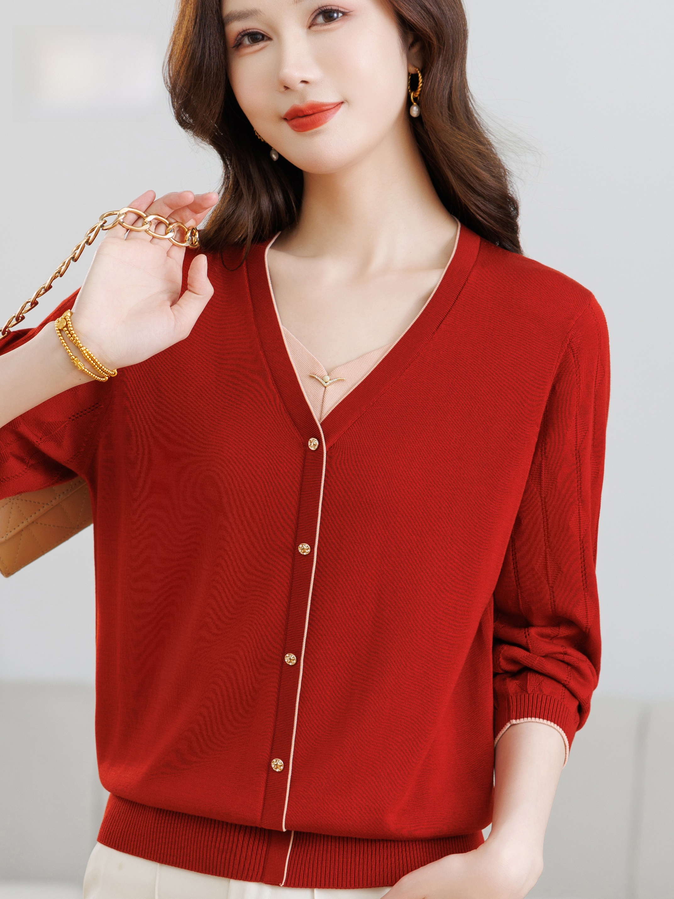 Spring Summer V-Neck Knitted B - Women Fashion Over 60 리뷰 및 가격