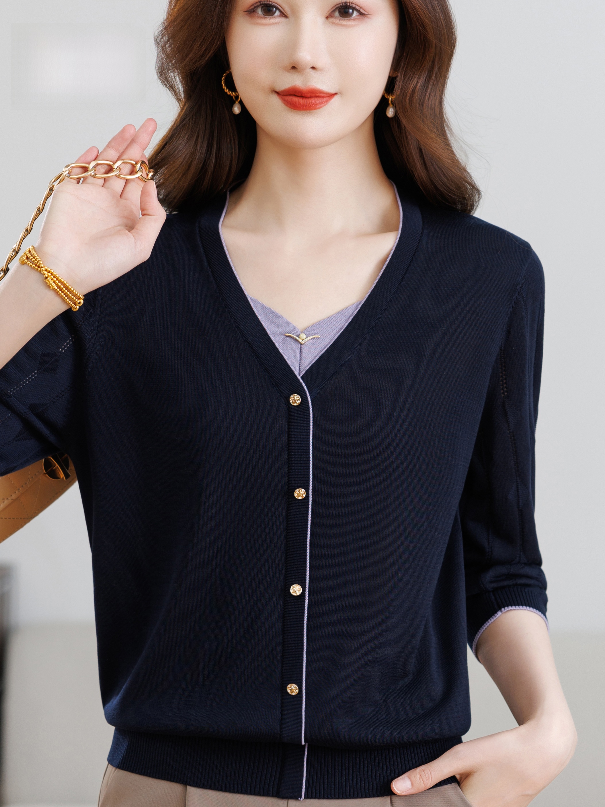 Spring Summer V-Neck Knitted B - Women Fashion Over 60 리뷰 및 가격