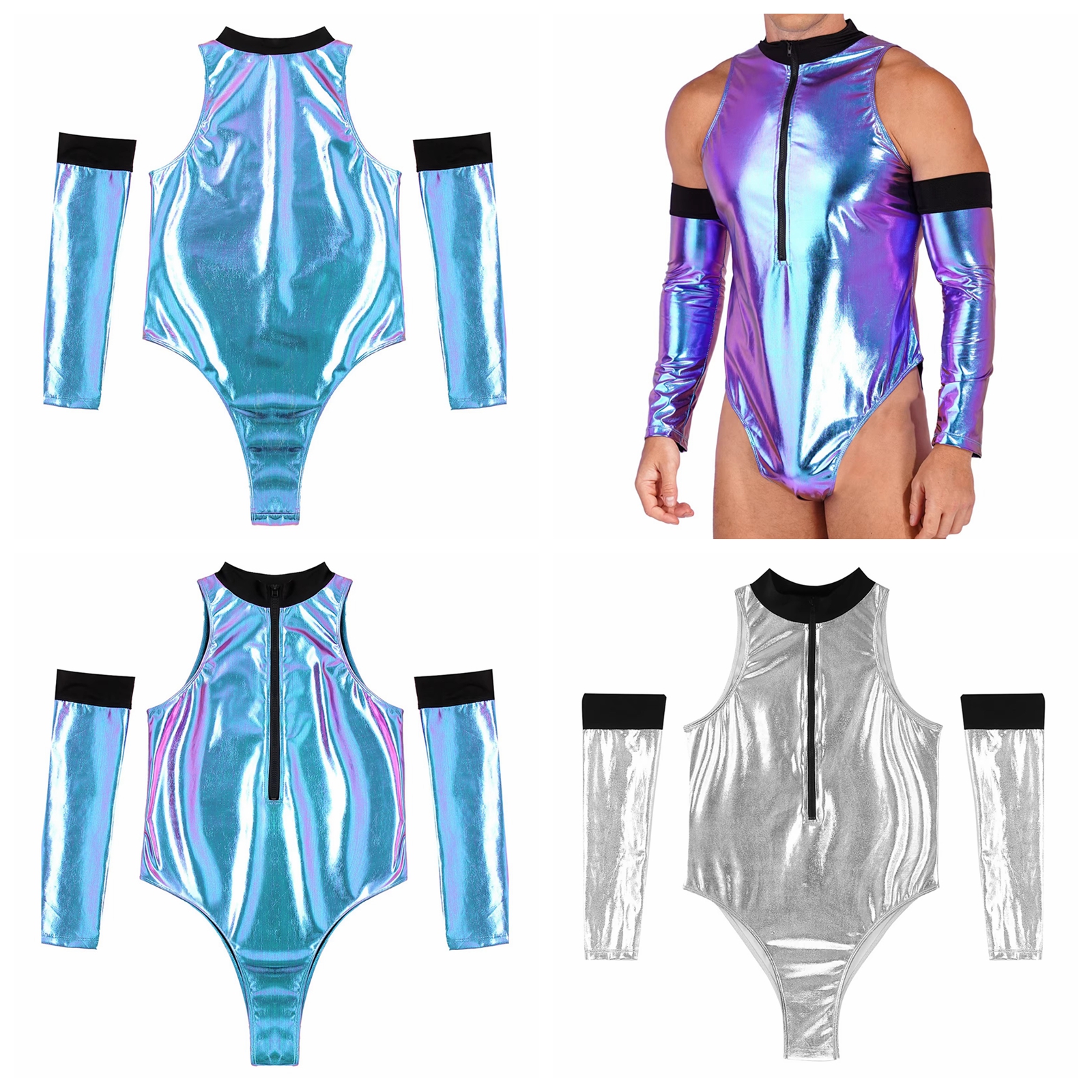 Men Patent Leather Alien Costu - Sleeveless Jumpsuit 리뷰 및 가격