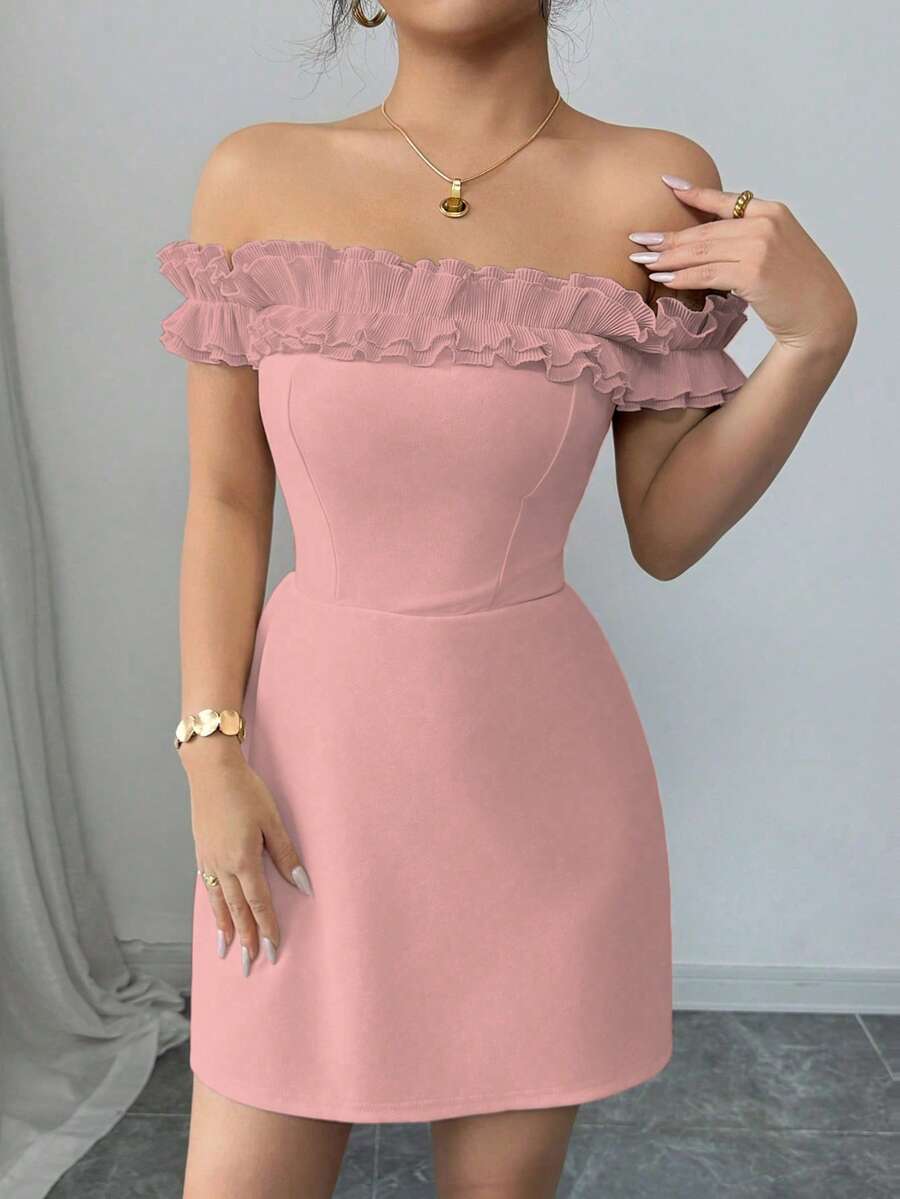 Off Shoulder Ruffled Mini Dres - Women'S Fashion Jersey 리뷰 및 가격