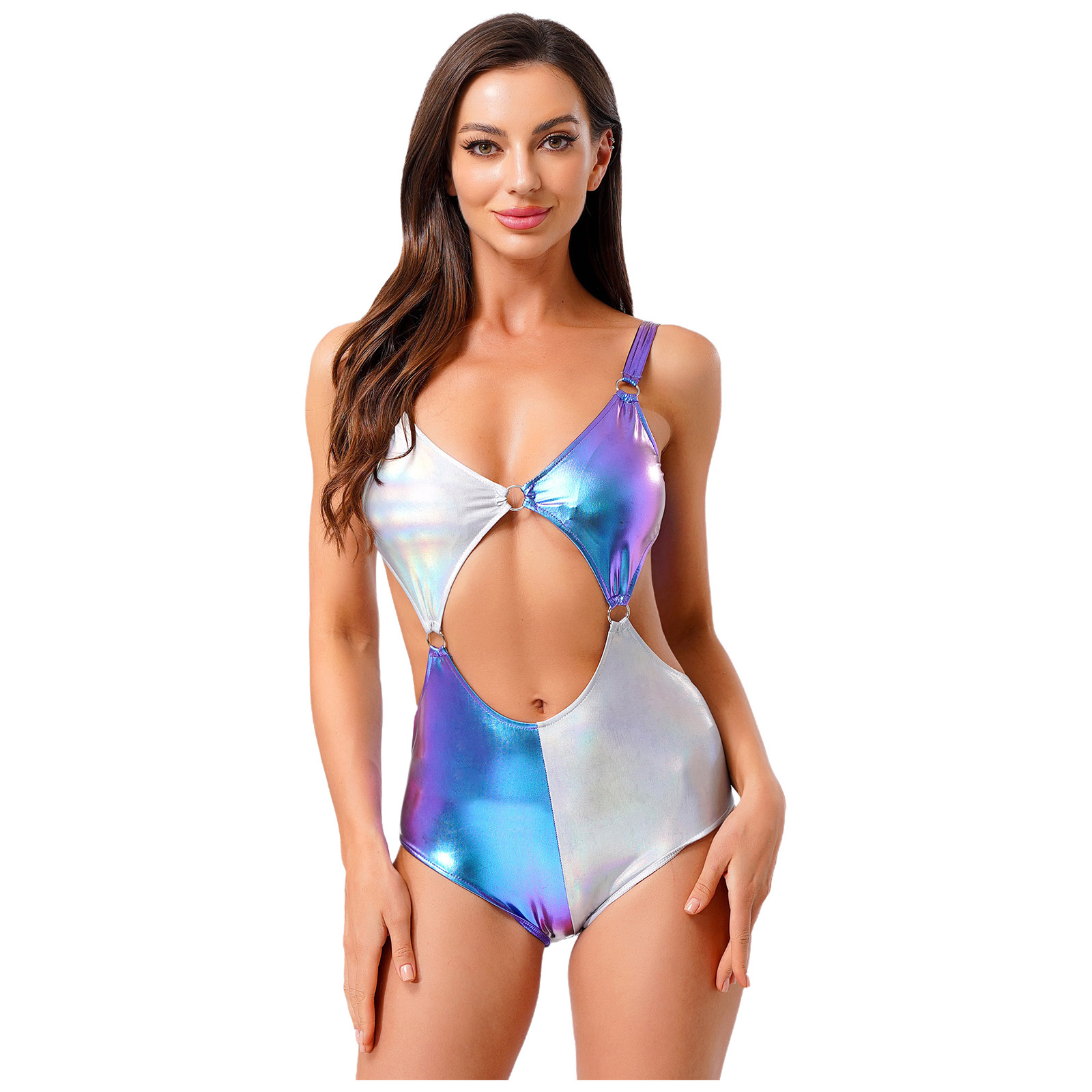 Women Metallic Shiny Bodysuit  - Sleeveless Jumpsuit 리뷰 및 가격