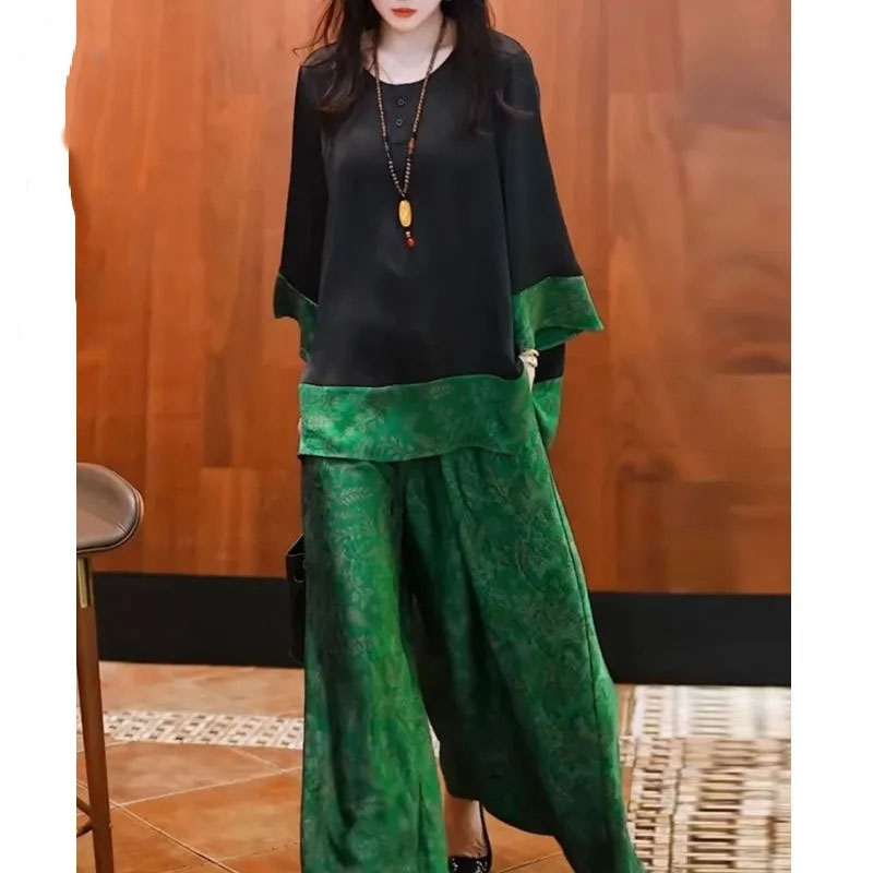 Summer Women Loose Satin Outfi - Wide Leg Palazzo Pants 리뷰 및 가격