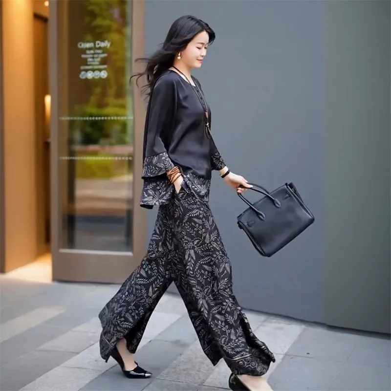 Summer Women Loose Satin Outfi - Wide Leg Palazzo Pants 리뷰 및 가격