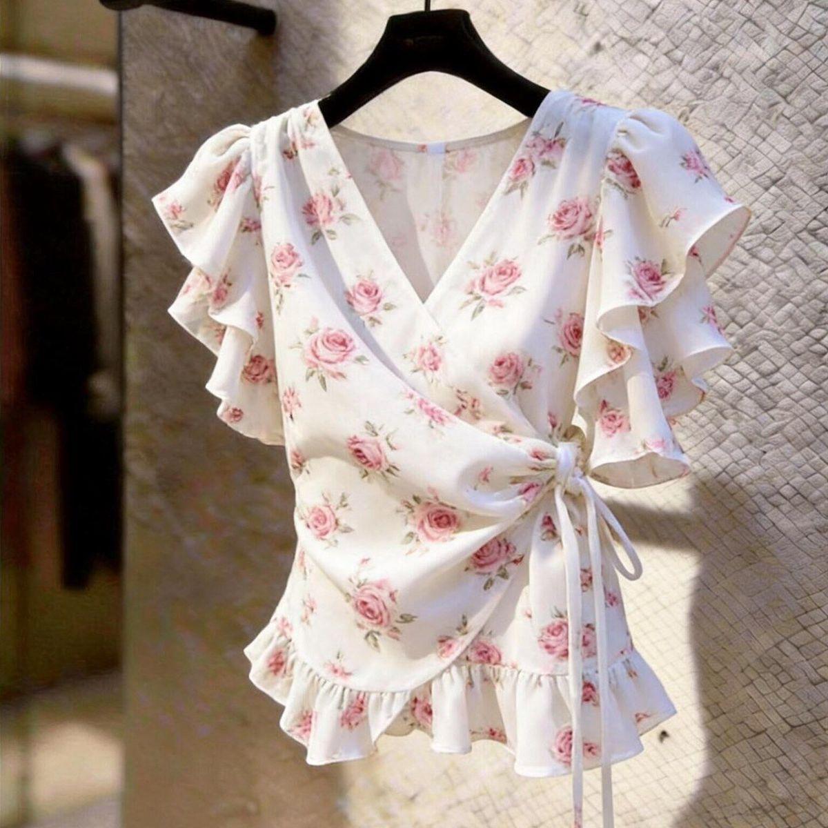 Women V Neck Wrap Chiffon Blou - Wrap Blouse Chiffon 리뷰 및 가격