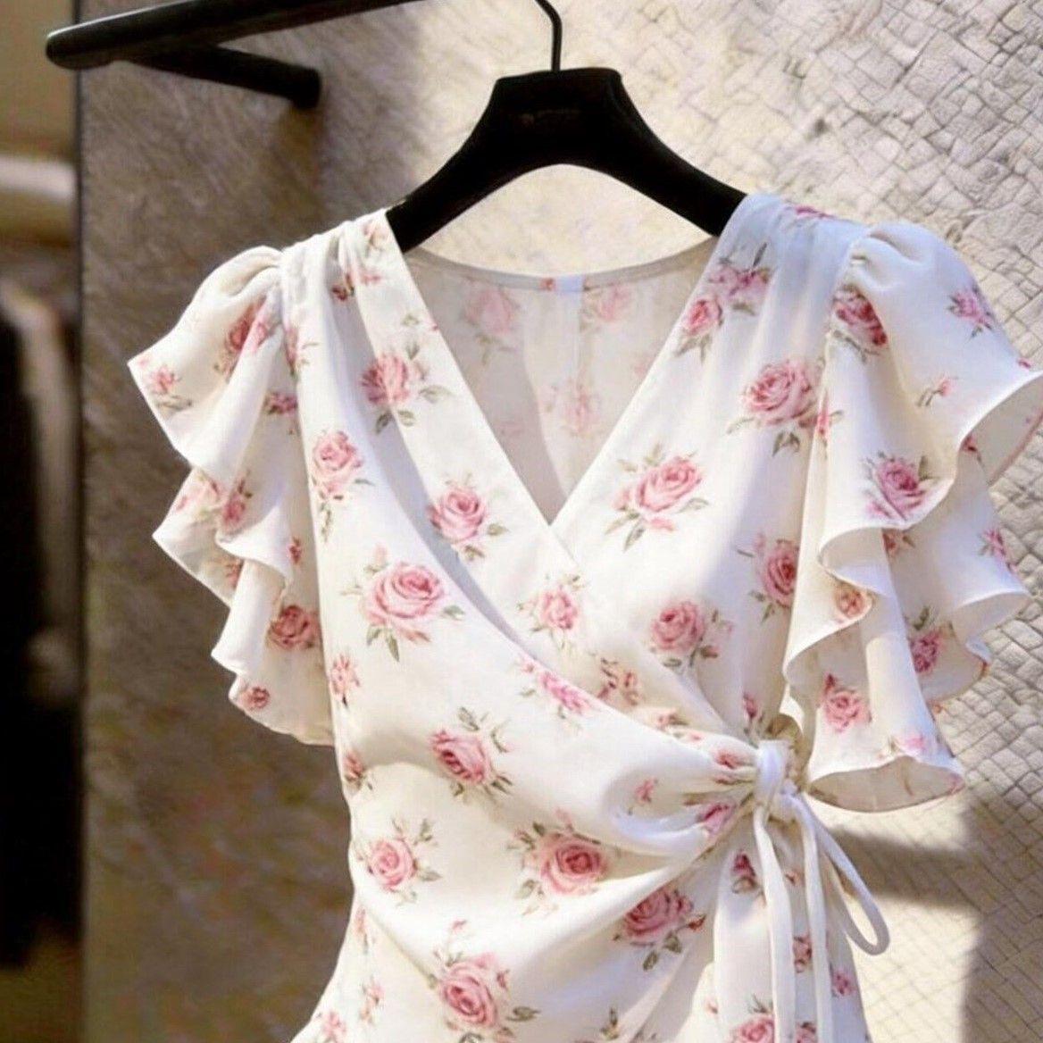 Women V Neck Wrap Chiffon Blou - Wrap Blouse Chiffon 리뷰 및 가격