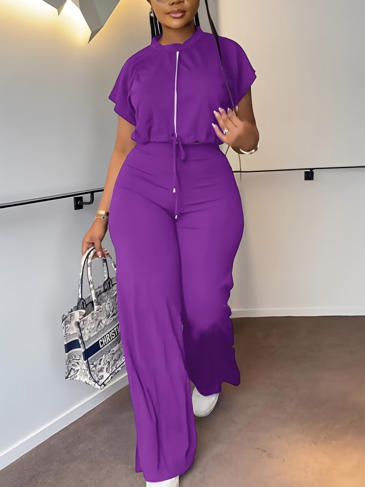 Women Casual Round Neck Drawst - Wide Leg Palazzo Pants 리뷰 및 가격