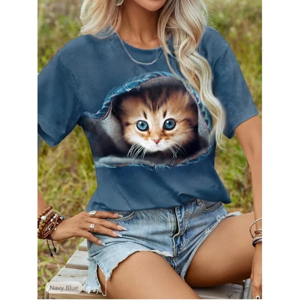 Funny Cat 3D Print Graphic T s - Women'S Fashion Graphic Tees 리뷰 및 가격