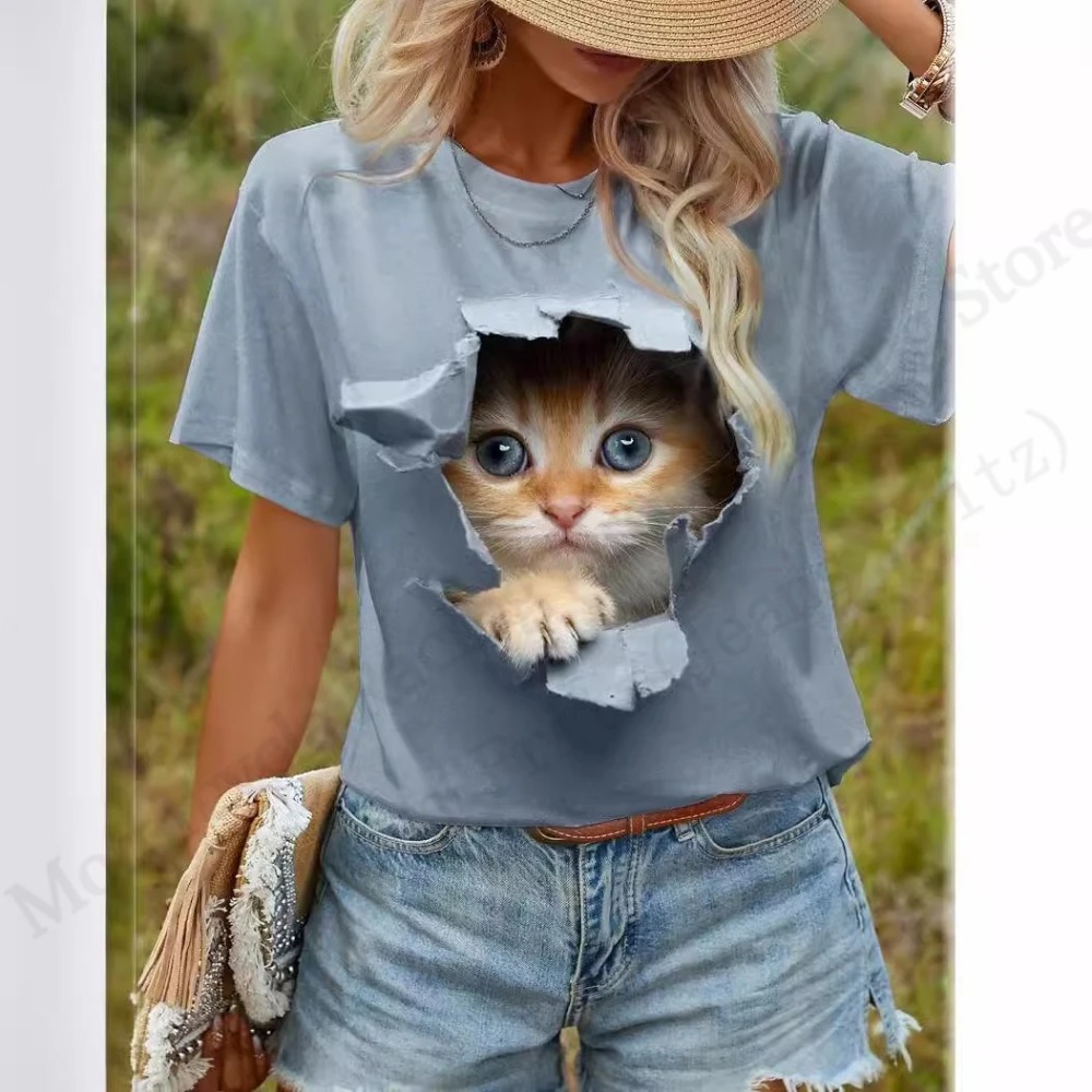 Funny Cat 3D Print Graphic T s - Women'S Fashion Graphic Tees 리뷰 및 가격