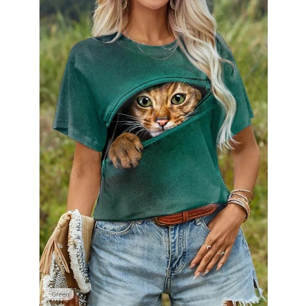 Funny Cat 3D Print Graphic T s - Women'S Fashion Graphic Tees 리뷰 및 가격