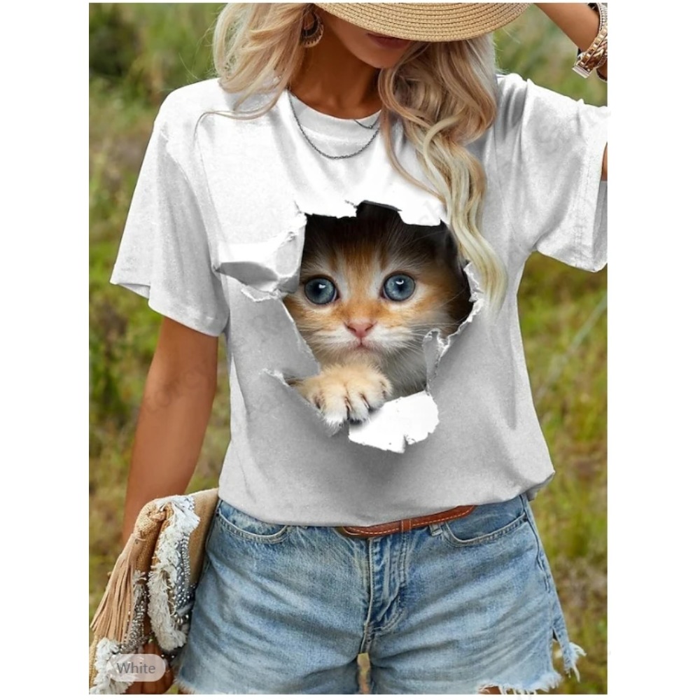 Funny Cat 3D Print Graphic T s - Women'S Fashion Graphic Tees 리뷰 및 가격