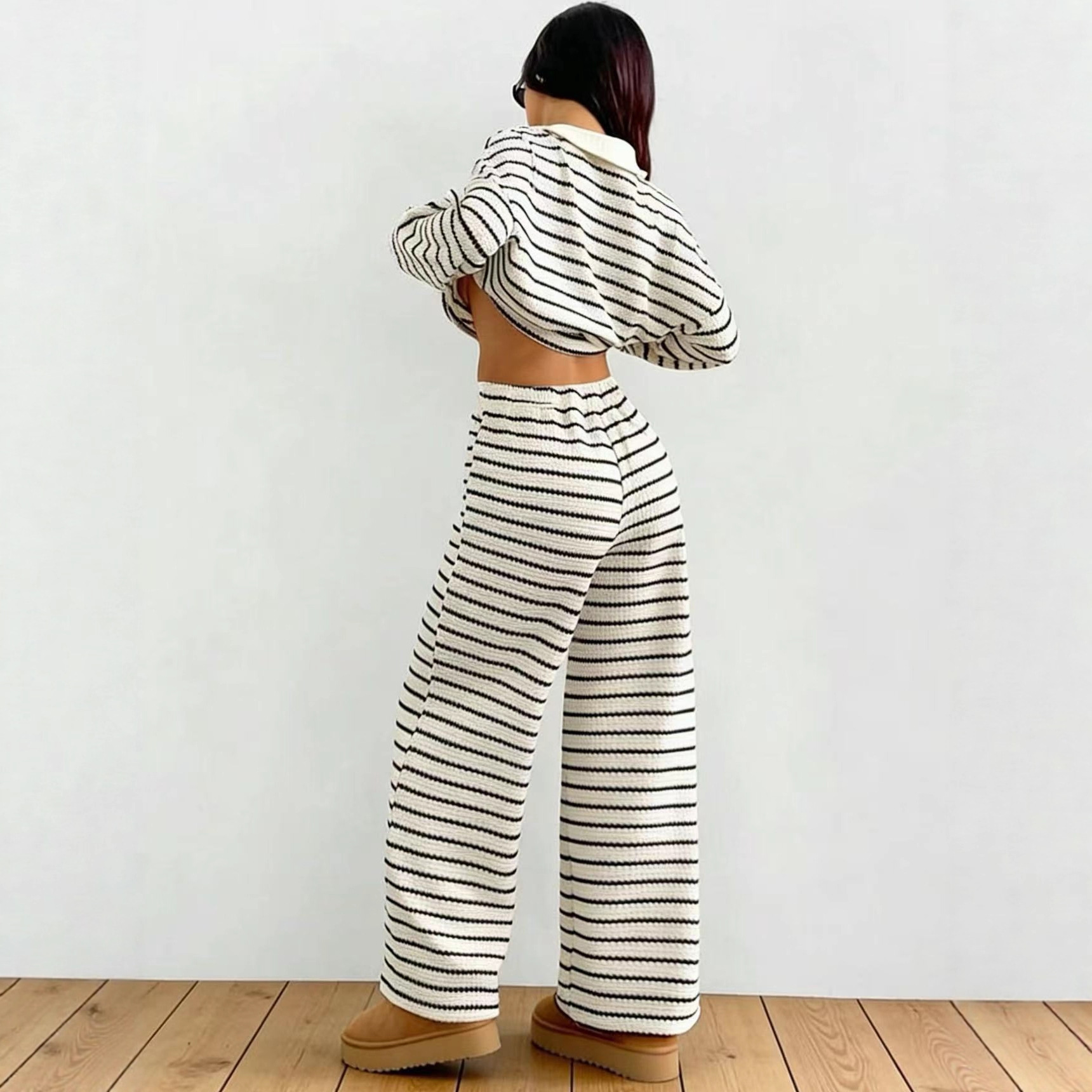 Women's Striped Knit Two Piece - Wide Leg Palazzo Pants 리뷰 및 가격