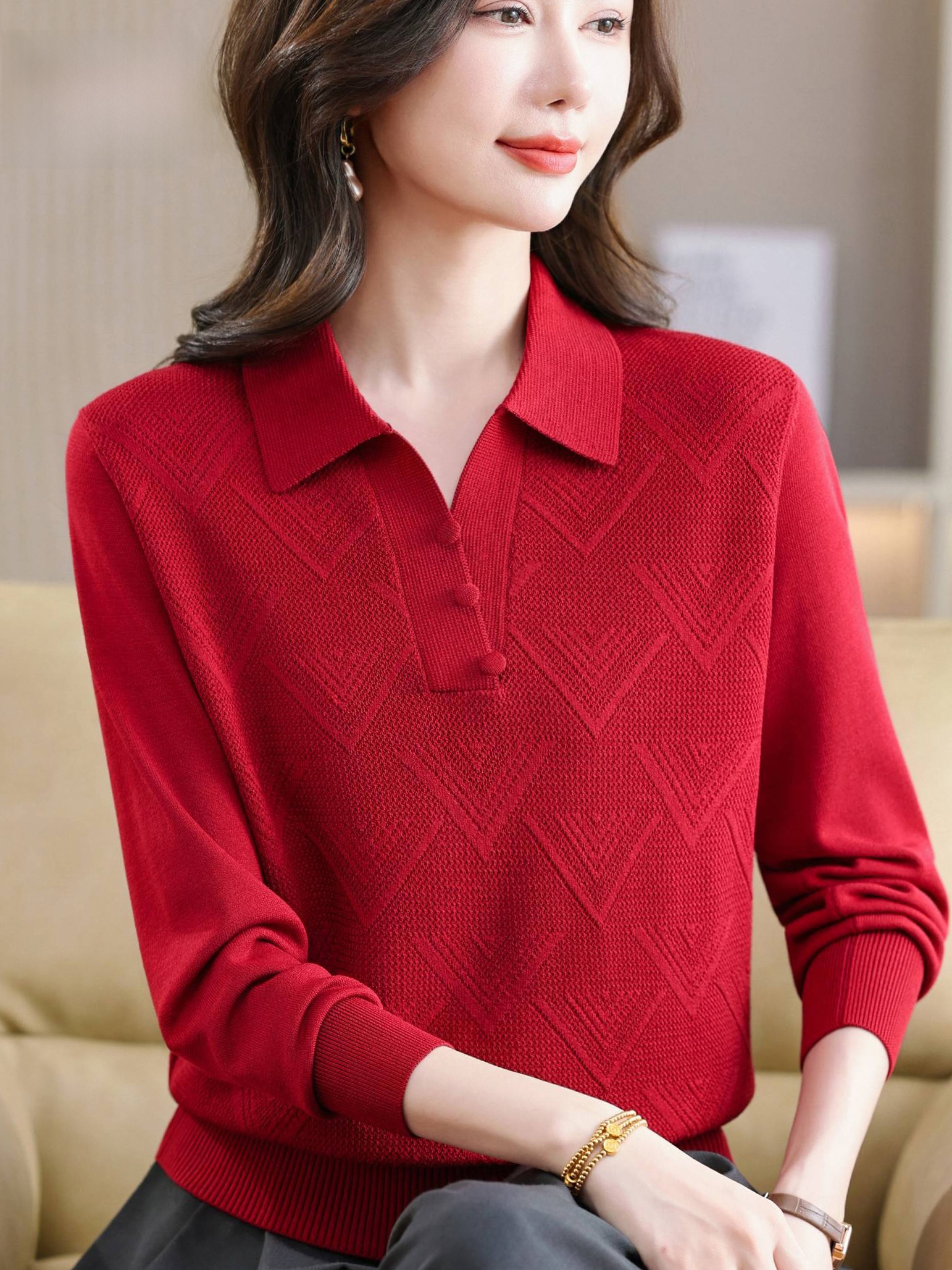 Casual  Neck Knitted Sweater L - Women Fashion Over 60 리뷰 및 가격