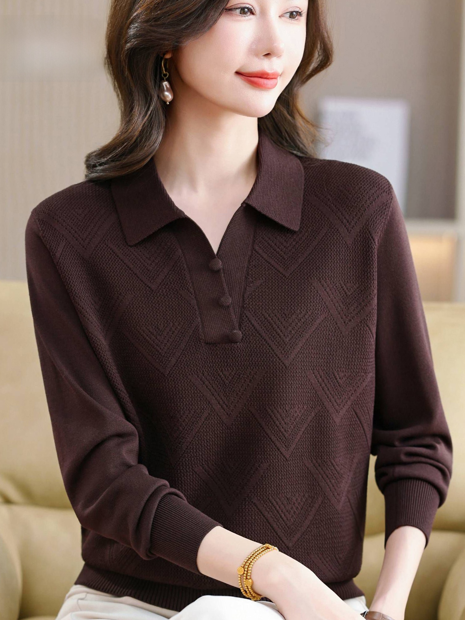 Casual  Neck Knitted Sweater L - Women Fashion Over 60 리뷰 및 가격