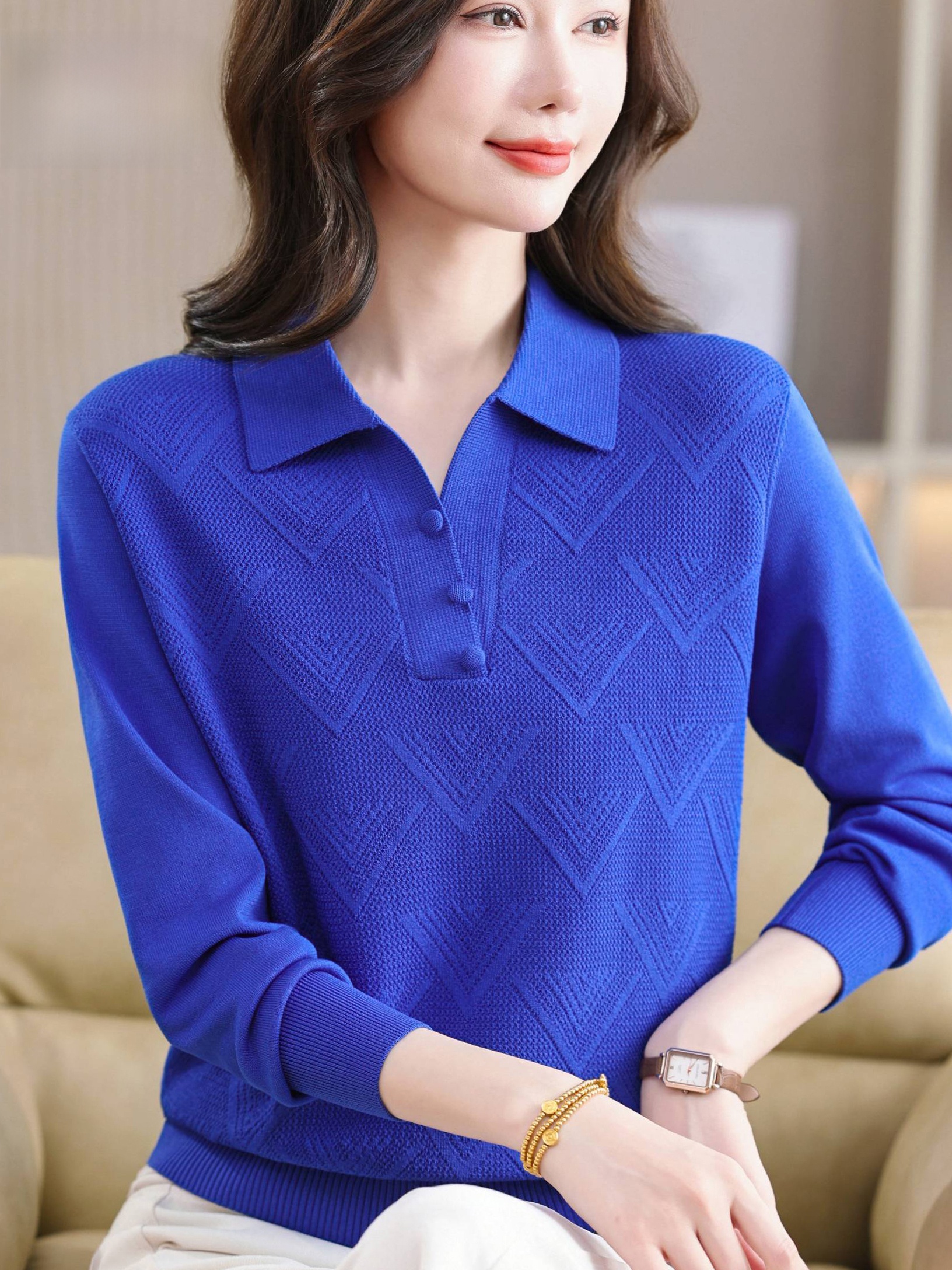 Casual  Neck Knitted Sweater L - Women Fashion Over 60 리뷰 및 가격