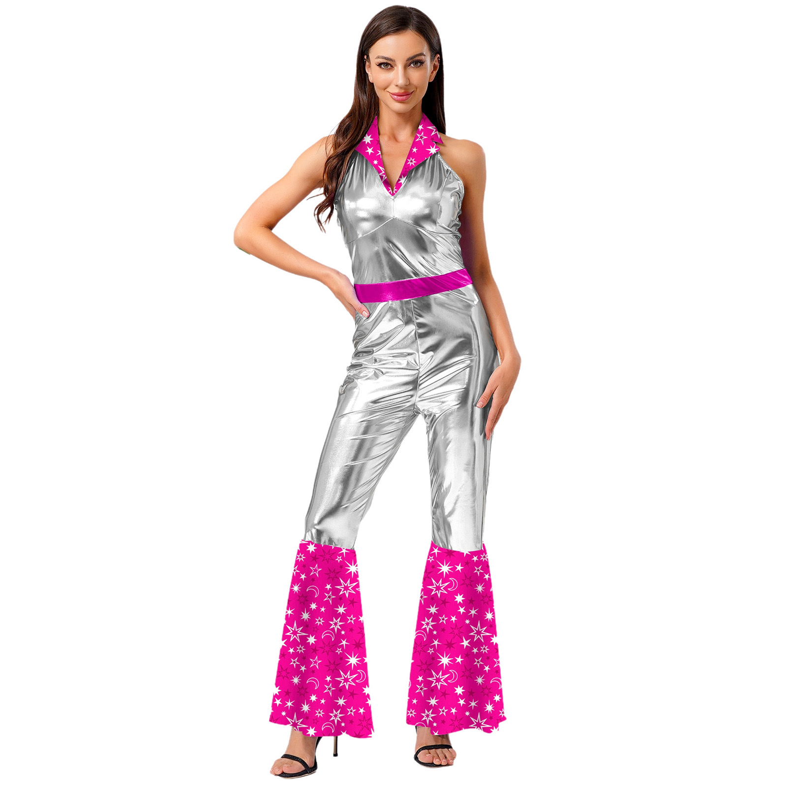 Women 70s 80s Disco Vintage Ju - Sleeveless Jumpsuit 리뷰 및 가격