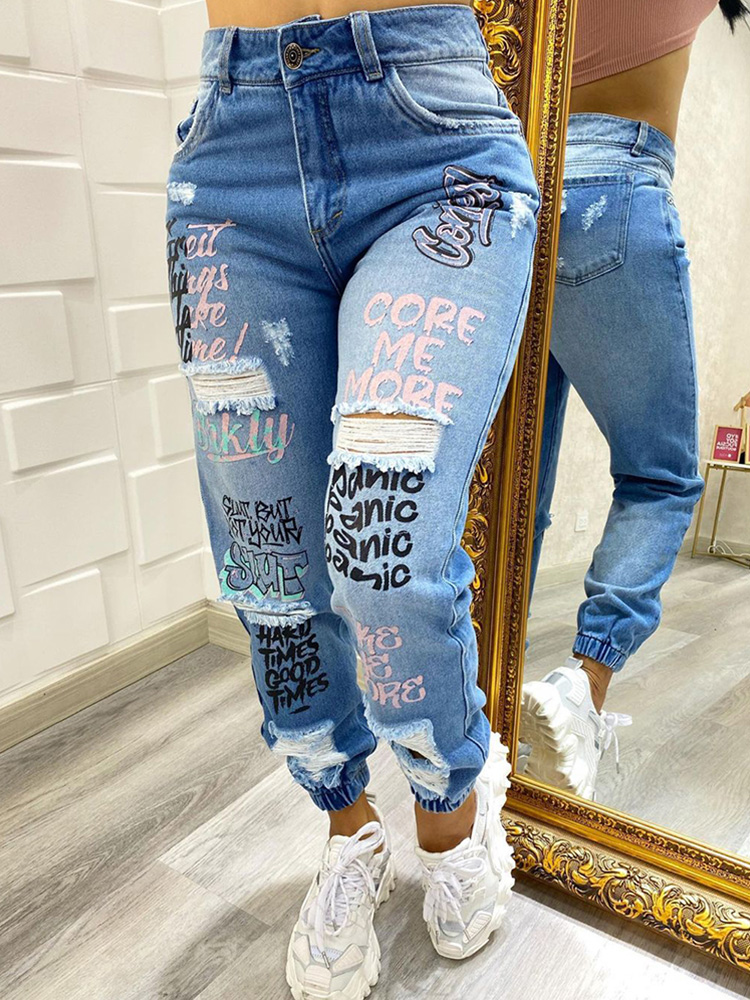 2024 New Letter Print Slant Po - Mom Jeans Women 리뷰 및 가격