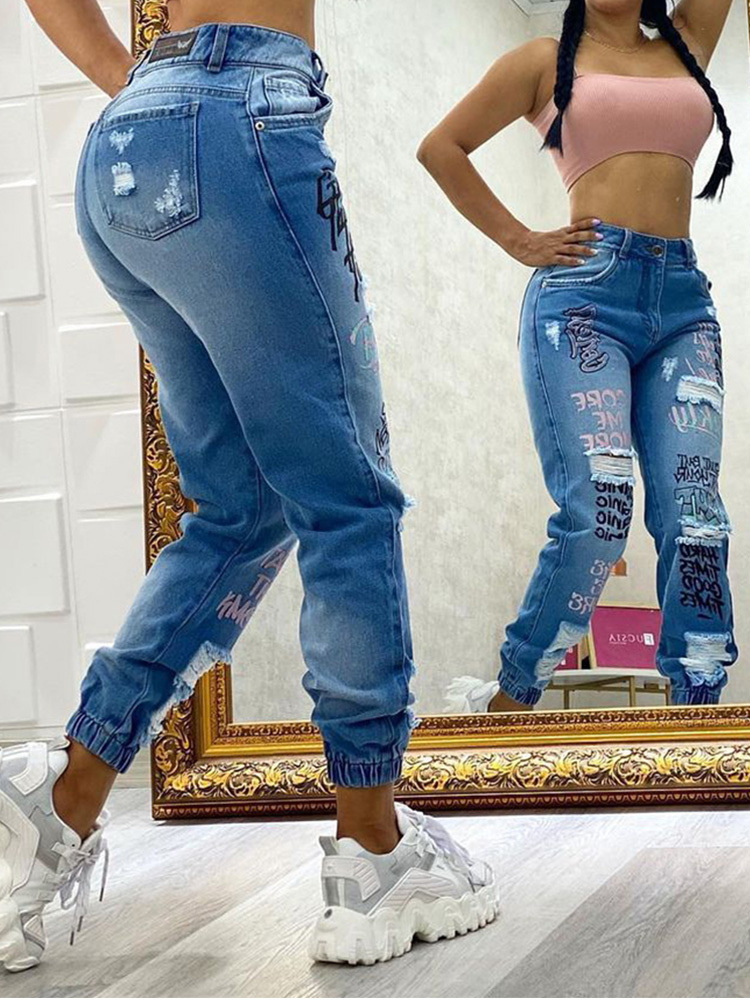 2024 New Letter Print Slant Po - Mom Jeans Women 리뷰 및 가격