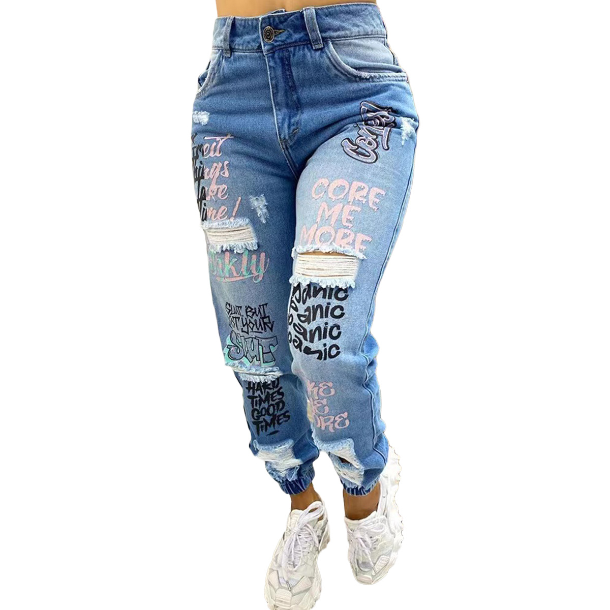 2024 New Letter Print Slant Po - Mom Jeans Women 리뷰 및 가격