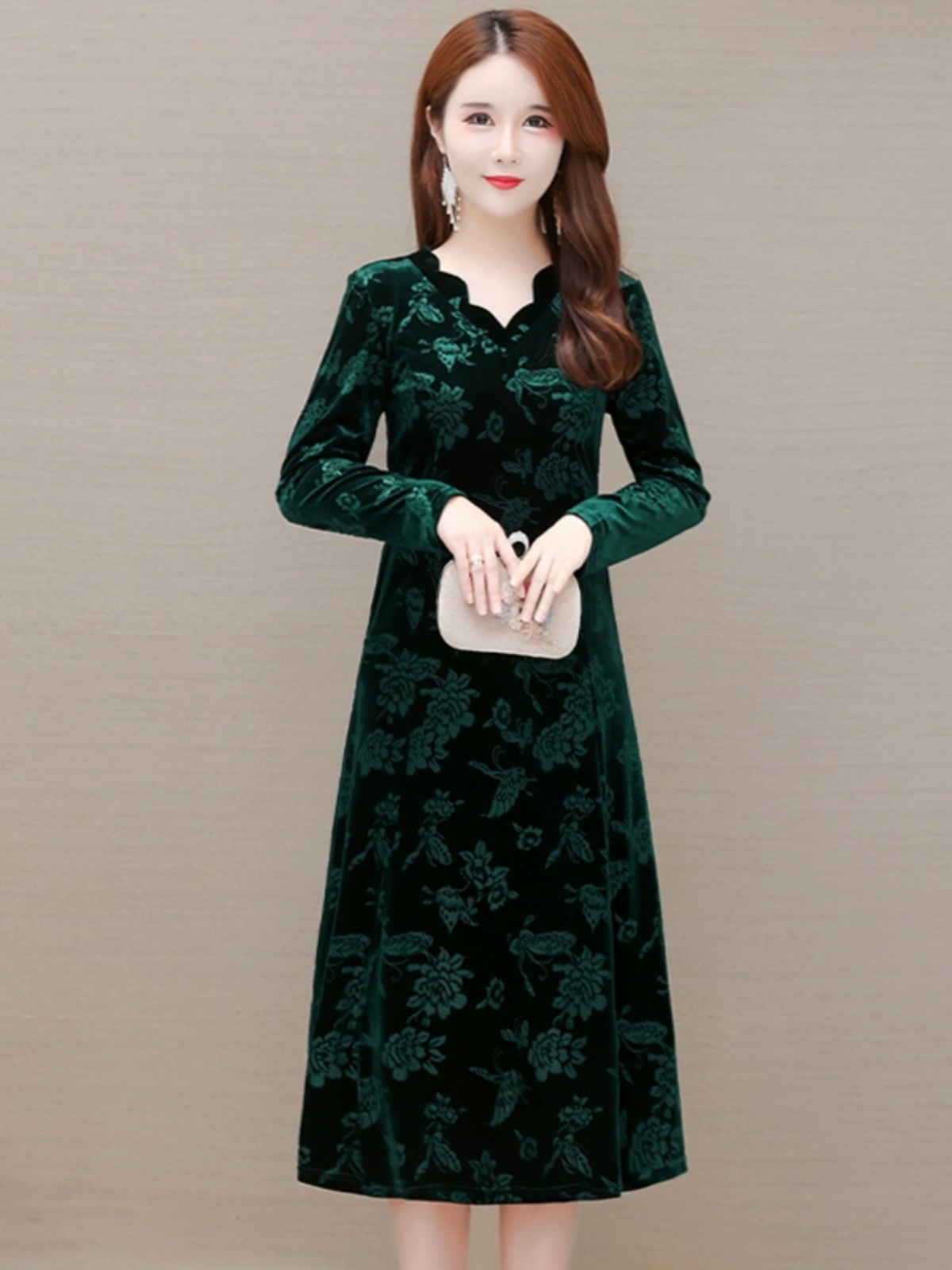 Elegant Velvet Dress V-Neck Mi - Women Fashion Over 60 리뷰 및 가격