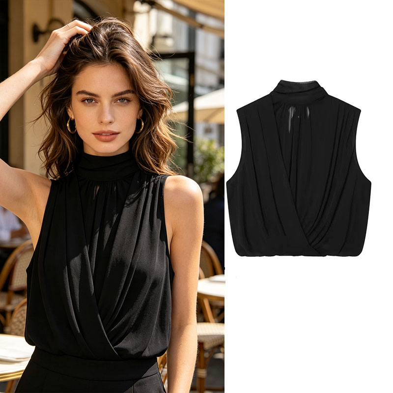 Black Draped Front Blouse Wome - Wrap Blouse Chiffon 리뷰 및 가격