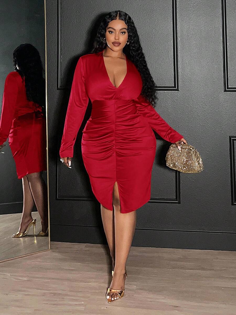 Elegant Sexy Ruched V-Neck Bod - Women'S Fashion Jersey 리뷰 및 가격