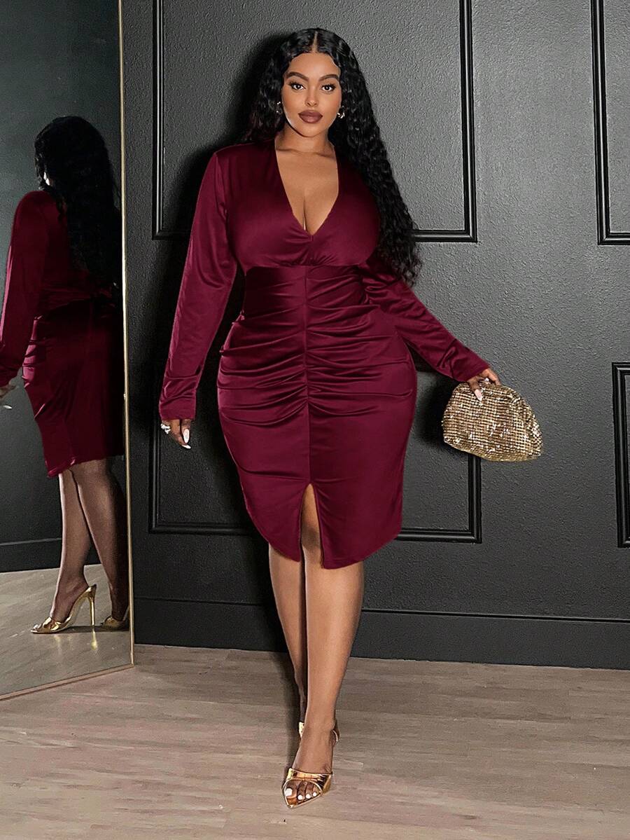 Elegant Sexy Ruched V-Neck Bod - Women'S Fashion Jersey 리뷰 및 가격