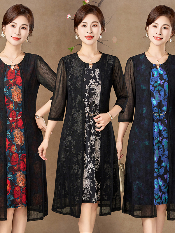 Elegant Mid-Sleeve Mesh Dress  - Women Fashion Over 60 리뷰 및 가격