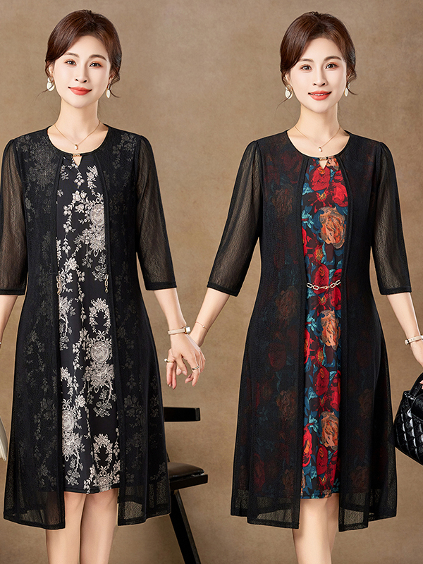 Elegant Mid-Sleeve Mesh Dress  - Women Fashion Over 60 리뷰 및 가격