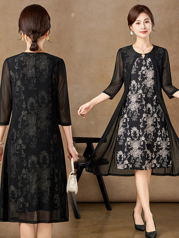 Elegant Mid-Sleeve Mesh Dress  - Women Fashion Over 60 리뷰 및 가격
