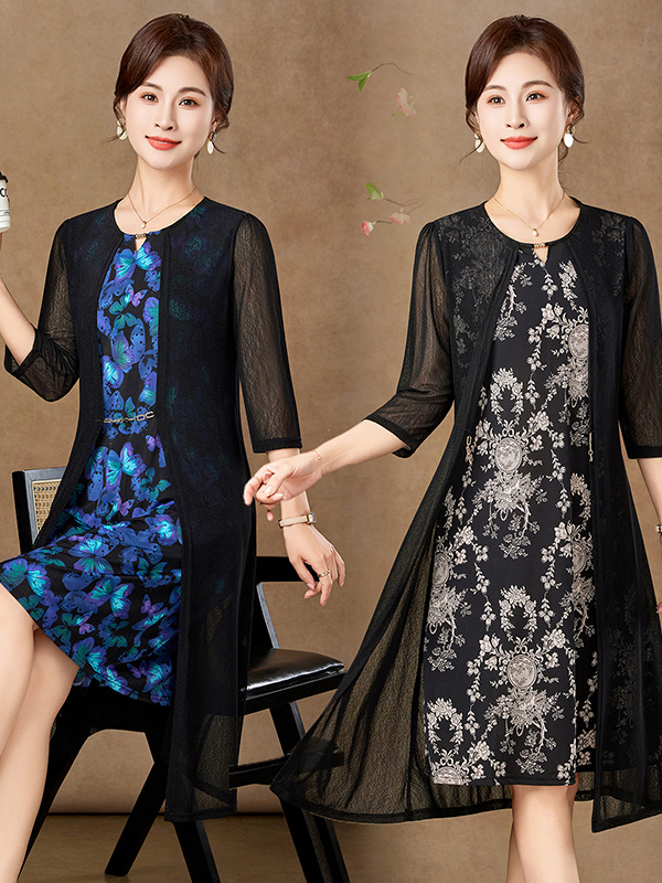 Elegant Mid-Sleeve Mesh Dress  - Women Fashion Over 60 리뷰 및 가격